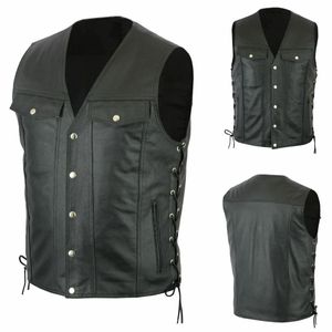 Hommes gilets hommes côté dentelle Denim Style motard moto cuir gilet pistolet poches 230313