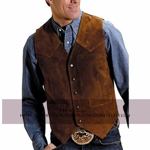 Gilets pour hommes Costume en cuir de vache pour hommes Gilet Steampunk Gilet Western Cowboy Style SXXXL 230313