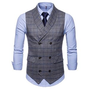 Chalecos para hombre Chalecos de traje para hombre Chal a cuadros con doble botonadura Europeo y americano Simple Urban Casual Chalecos para hombre 230313