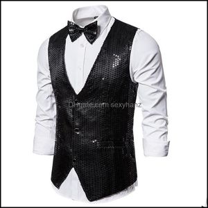 Gilets pour hommes Vêtements d'extérieur Manteaux Vêtements Vêtements Brillant Or Paillettes Paillettes Hommes Gilet Avec Noeud Papillon Slim Fit Discothèque Prom Gilet Stade Chanteur