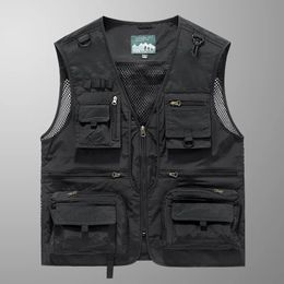 Gilets pour hommes veste sans manches mode pêche pour poche pographie gilet décontracté printemps automne extérieur militaire noir 231110