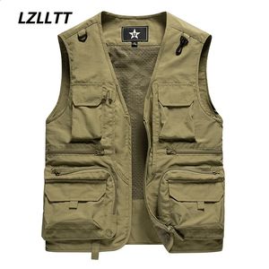 Gilets d'été pour hommes, nombreuses poches, tactique, randonnée, pêche, gilet de pographe, maille Cargo, veste sans manches, outil 231118