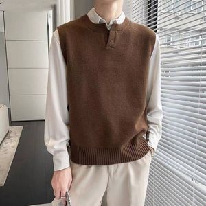 Mens vesten trui slanke mouwloos vest top herfst winter casual vaste kleur vest v nek gebreide pullover plus maat m2xl 230131