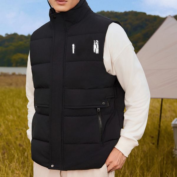 gilet da uomo Colletto verticale caldo Giù senza maniche pony Giacche moda Hip Hop cappotti capispalla Gilet modalità M-4XL ricama distintivo sul petto distintivi con stampa calda