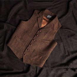 Chalecos para hombre chaleco Steampunk chaqueta marrón para hombres Formal Steam Punk lana Tweed traje masculino ropa 230209