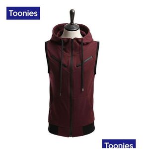 Heren Vesten Groothandel-Koreaanse Mode Mouwloze Trui Jas Rits Mannelijke Lente En Herfst Casual Slanke Vest Mannen Met Capuchon Drop levering A Ot4Sj