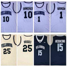 Hommes Villanova Wildcats College Basketball Jerseys Vintage 15 Ryan Arcidiacono 1 Jalen Brunson 10 Donte DiVincenzo 25 Mikal Bridges Chemises S