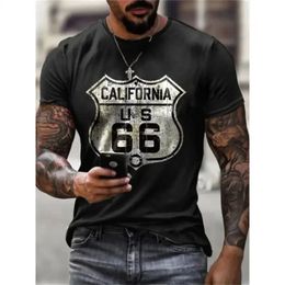 Heren Vintage 100 katoenen t -shirt Amerikaanse persoonlijkheid Route 66 Ontworpen shortsleeved t -shirt Casual oversized heren kleding tops 240423