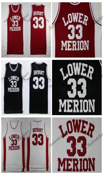 Mens vintage 33 Bryant Lower Merion High School Basketball Jerseys Red Black White Cousue Shirts SXXL7679528