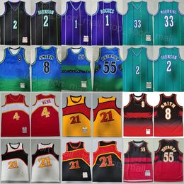 Maillot de basket-ball vintage pour hommes Tyrone Muggsy Bogues 1 Larry Johnson 2 Alonzo Mourning 33 Spud Webb 4 Dikembe Mutombo 55 Steve Smith 8 Chemise de retour Sport rétro