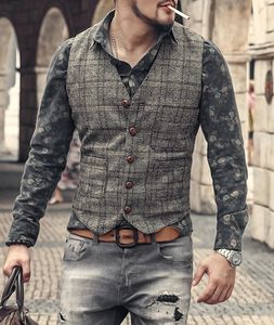 Gilet d'affaires Vintage à carreaux pour hommes, manteau classique en Tweed, coupe cintrée, gilet formel pour garçons d'honneur de mariage, 240104