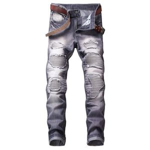 Jean drapé vintage pour homme Multicolore Hip-Hop Skateboard Biker Jeans Long Straight Pantalon Skinny Fit Slim jeans