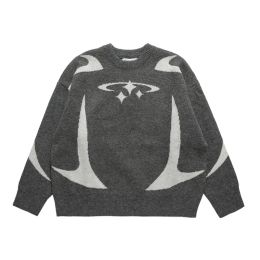 Mens vintage Sweater de tricots Y2K Stars Graphic Automne Hiver Harajuku Pillumage surdimension