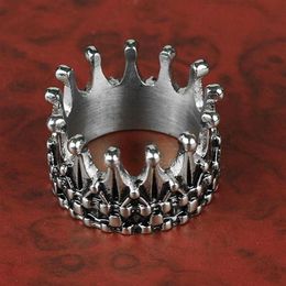 Anillo de corona de rey nobleza Vintage para hombre, anillos de motorista de acero inoxidable 316L de Color plateado, joyería de moda Punk, regalo para hombres Cluster247q