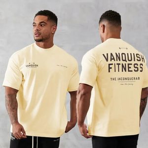 Mens vintage surdimensionné Tshirt Summer Sports Fitness Coton Crew Neck Colon Sleeve Joggers Gym Running Tental Tshirts 240412