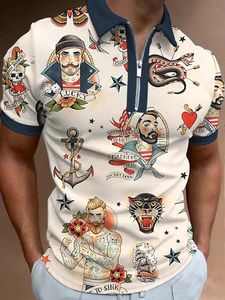 Polo imprimé 3D marin vintage pour homme Tattoo 240228