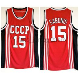 Heren Vintage Team Rusland CCCP #15 Arvydas Sabonis basketbaltrui Home rood gestikt Arvydas Sabonis Shirts maat S-XXL