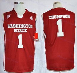 Hommes Vintage Washington State Cougars Klay # 1 Thompson College Maillots de basket-ball Rouge Chemises cousues à la maison S-XXL