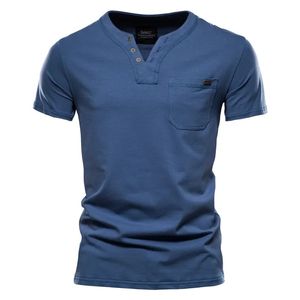 Camiseta de manga corta con cuello en V para hombre, camiseta Henley deportiva ajustada informal para jóvenes, camiseta de color sólido para hombres 240315