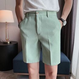 Herenwafels Patroon shorts Koreaanse mode straatkleding Solid kleur werk shorts zomer ademend koele comfortabele shorts 2024 240424