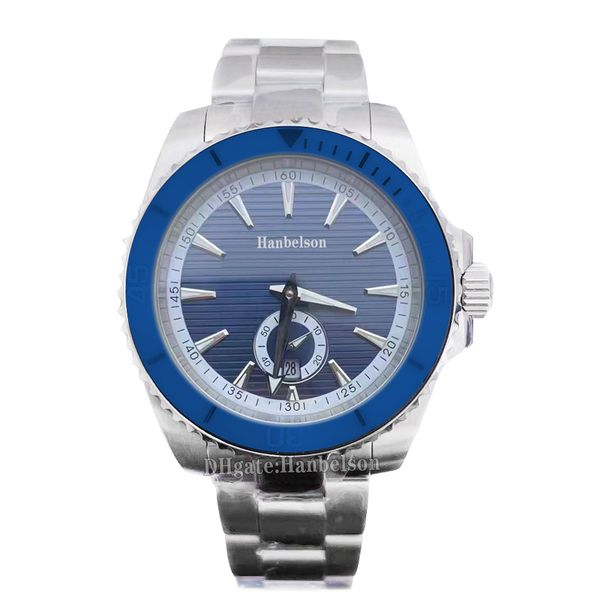 Reloj para hombre 2813 Movimiento automático Esfera de teca azul Relojes de pulsera Pequeños tres manecillas Fondo transparente Relojes con correa de acero