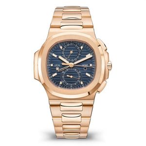 montre homme 40MM entièrement en acier inoxydable mouvement automatique des machines or rose cadran bleu montre-bracelet classique jason007 Orologio di luss195S