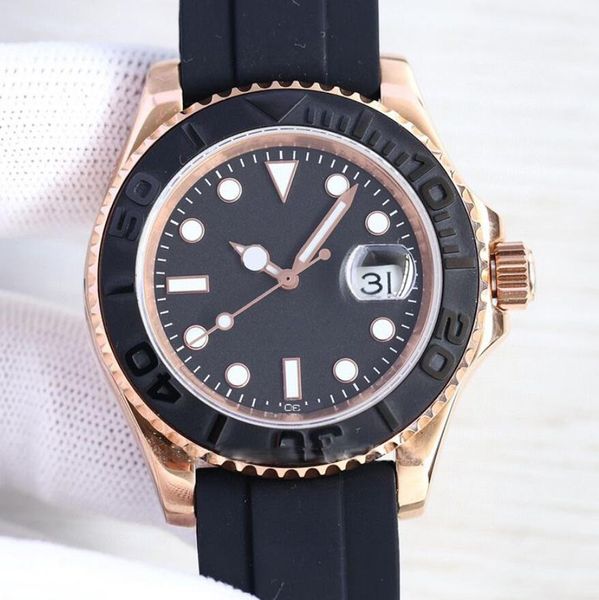 Reloj para hombre Correa de caucho de 40 mm Movimiento automático de oro rosa Relojes mecánicos de acero inoxidable para hombre Reloj de pulsera masculino Master Relojes de pulsera YachtMaster con caja