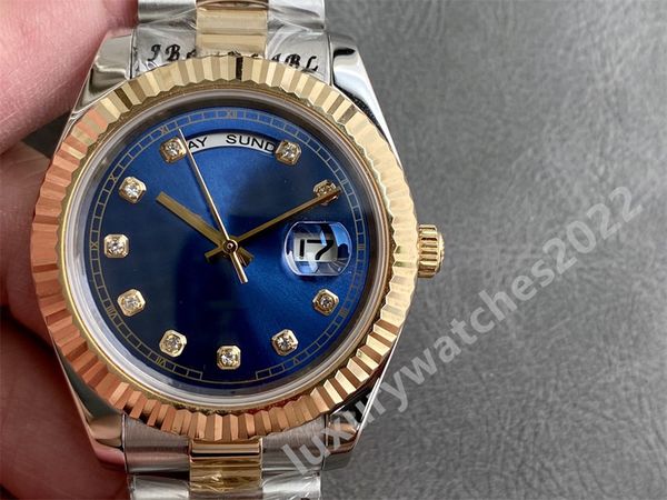 Orologio da uomo 40mm Two Tone ZR maker DAYDATE 40m masia 2813 Movimento meccanico Quadrante blu Lunetta scanalata Chiusura a corona pieghevole nascosta Orologio da polso di qualità eccellente