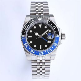 Reloj GMT para hombre Relojes con movimiento mecánico automático de 41 mm Cierre deslizante de acero inoxidable completo Relojes de pulsera de zafiro de cerámica azul y negro Súper luminoso