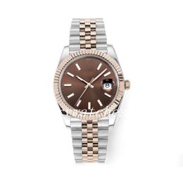 Reloj para hombre 41 mm Datejust esfera chocolate Movimiento asiático 2813 Mecánico automático Oro rosa Correa Jubileo de dos tonos Reloj de pulsera luminoso de cristal de zafiro