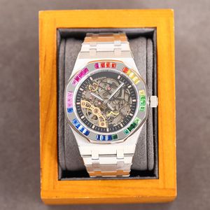 Montre pour hommes 41mm montre-bracelet creuse montres mécaniques automatiques bracelet en argent montre-bracelet pour hommes en acier inoxydable étanche Montre De Luxe