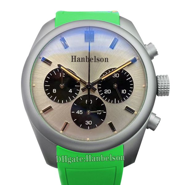 Montre homme 42mm japon vk mouvement à quartz chronographe montres sport deux tons cadran argenté horloge bracelet en cuir noir