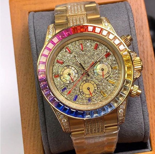 Montre homme 43mm automatique mécanique arc-en-ciel diamant montres pour hommes montre-bracelet en acier inoxydable vie étanche affaires montres-bracelets