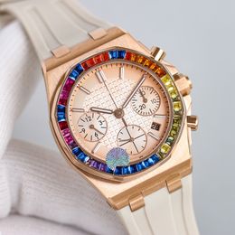 Mannen kijken automatisch mechanisch uurwerk Designer Horloges Heren 37 mm roestvrij staal Regenboogcirkel Saffier Zakelijk polshorloge Waterdichte armband