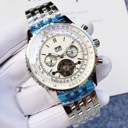 herenhorloge automatisch mechanisch horloge datum 47MM luxe horloge volledig roestvrij staal wit gezicht tourbillon klassieke stijl Super lichtgevende horloges skelet van hoge kwaliteit