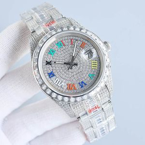 Mens Watch Automatische mechanische horloges 41 mm zilveren riem Romeinse cijfers Bezel Diamond roestvrijstalen kast saffier boetiek polsbandje voor vriendjes geschenken