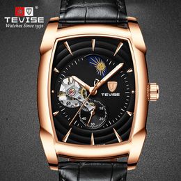 Mens Watch Big Dial Rectangle Design Luminous Hand Moonphase Tonneau Wtaerproof Mechanische polshorloges