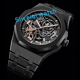 Heren Kijk Black Skeleton Men Automatic Mechanical Watch Men kijken naar Diver Sport Steel Strap Movement Polshorwatch Montre de Luxe