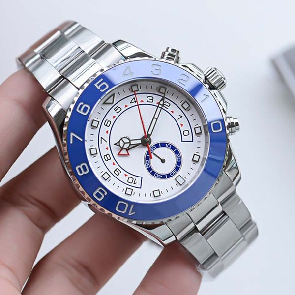 Reloj para hombre, esfera azul, relojes con hielo, relojes de oro para hombre, reloj de pulsera mecánico de lujo con diamantes Yachtmaster ii, movimiento automático de 44mm, marca superior, fecha de reloj de alto rol