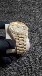 Reloj para hombre Clean New Moissanite 2023 Iced Out Diamonds Watch Pass Movement mecánico oro amarillo reloj de lujo de alta calidad