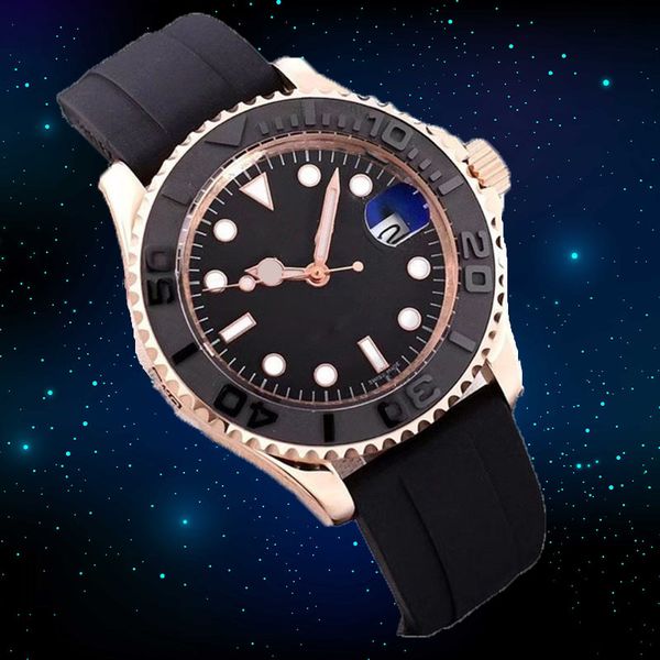 reloj para hombre Reloj limpio Yacht Chocolate reloj para hombre Master Acero inoxidable Oro rosa Buceo Pulsera de oro Reloj con lente de zafiro resistente a los arañazos