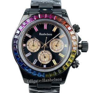 Herenhorloge Dag Datum Automatisch Mechanisch Saffierglas Rainbow Diamond Horloges Zwart Roestvrij Staal 40mm Zakelijk Polshorloge Mon3284