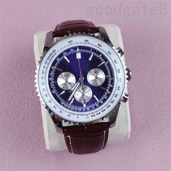 Montre pour hommes Designer Navitimer Chronographe Mouvement à quartz Montres Bleu Blanc Cadran noir Cuir Bracelet en acier inoxydable Montres de luxe de haute qualité DH010