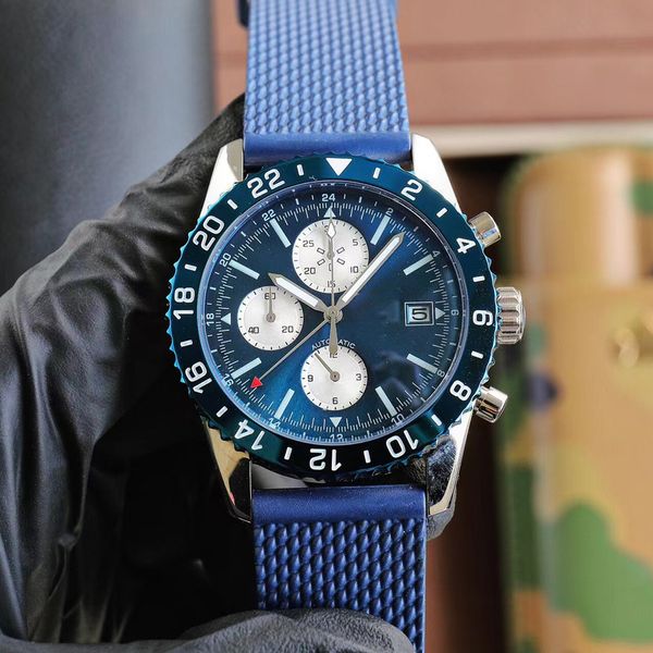 Watch Mens Designer Watch Automatic Quartz Movement Watches 43 mm Hardlex Imperproof Chronograph Watch Rubber Stand Montre de Luxe Sports Causal Watch