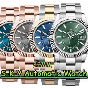 Heren Watch Designer Horloges Hoogwaardige top Sky 42mm Mens Automatisch mechanisch horloge 904L roestvrij staal Sapphire Waterproof Business Elite met modebox