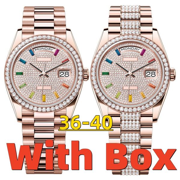 Reloj para hombre Relojes de diseño Alta calidad con diamantes Relojes de lujo 36 mm 40 mm Movimiento de maquinaria automática Reloj de pulsera de zafiro luminoso de acero inoxidable 904L