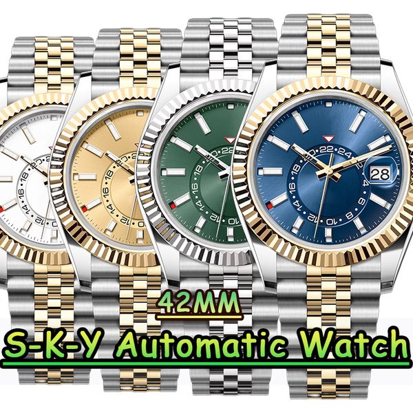 Watch Mens Designer Watchs High Quality Top Sky 42mm Mens Mentille mécanique automatique 904L en acier inoxydable Sapphire Verre Business Elite avec boîte avec boîte