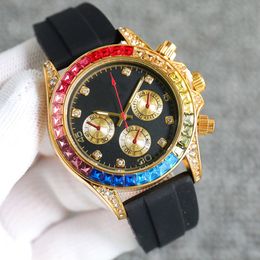 Herenhorloge Designer Horloges Heren Rainbow Diamond Dial quartz horloge met doos Automatische mechanische horloges Heren roestvrij staal waterdicht polshorloge goed leuk