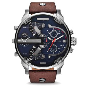 Herenhorloge DZ quartz buitensport leger horloges grote wijzerplaat kalender lederen band Relogio Masculino2226