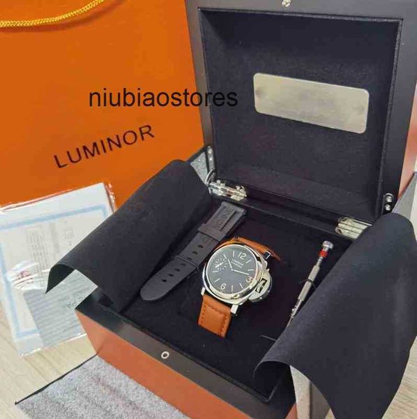 Montre pour hommes Montre d'usine 44 mm Noir Super Face Cadran orange Bracelet Mécanique Mouvement à remontage manuel Mode Montres pour hommes avec boîte d'origine